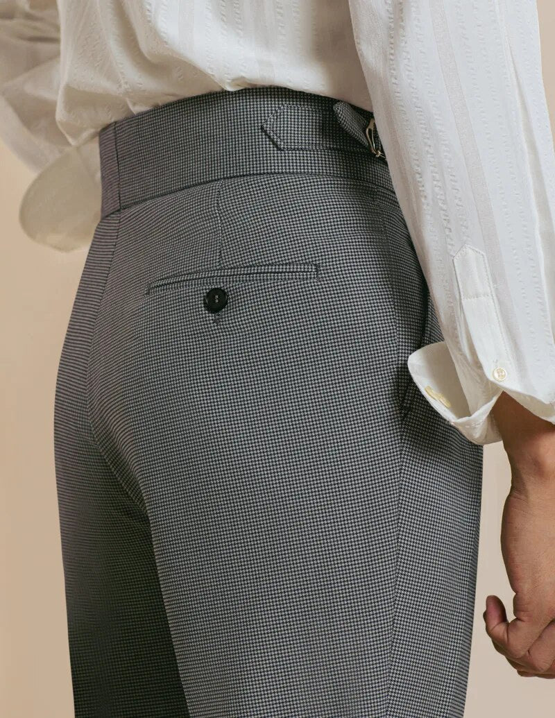 Black Mini Plaid Draped Trousers