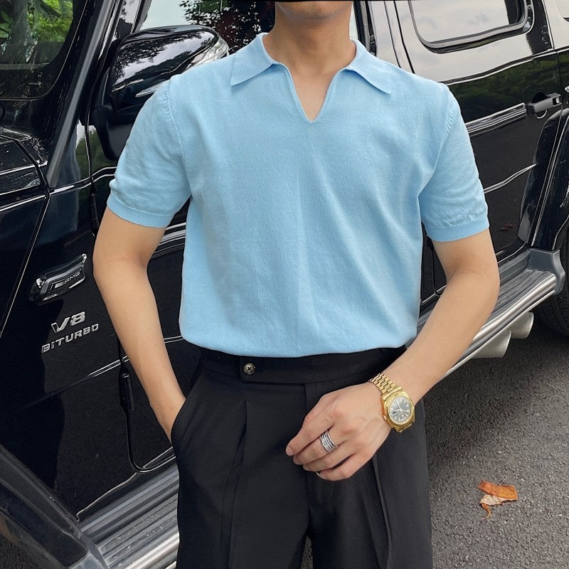 Solid Color Short Sleeved Viscose Polo Shirt