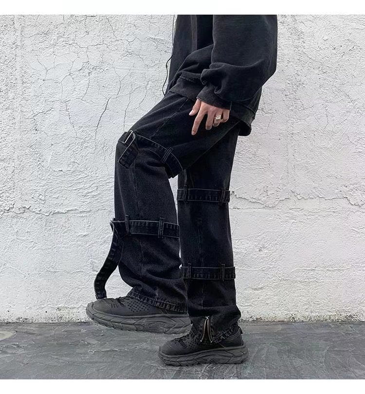 Buckle Solid Loose Jeans