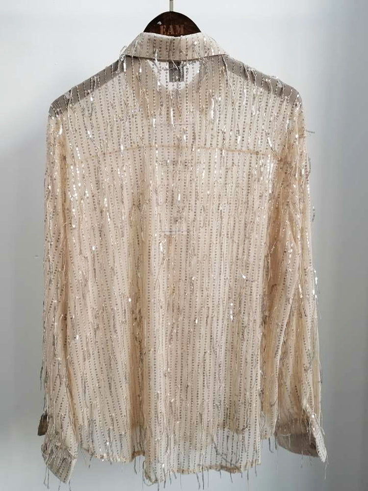 Irregular Sequin Tassel Bling Shirt