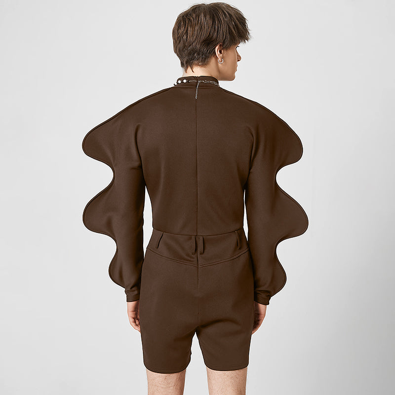 Solid Turtleneck Ruffles Romper