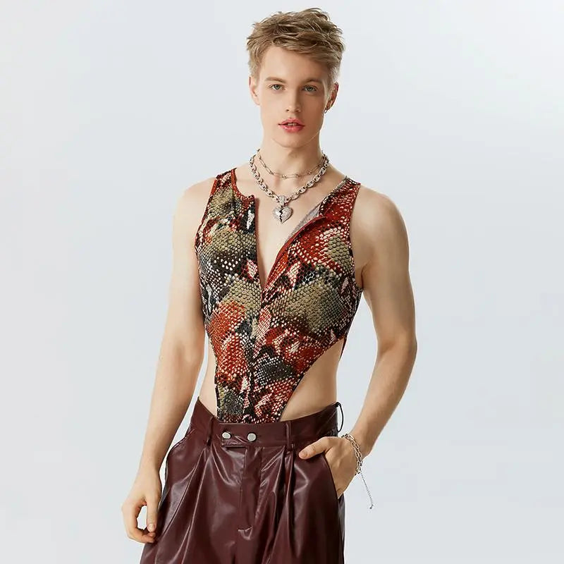 Animal Printing O-neck Sleeveless Bodysuit