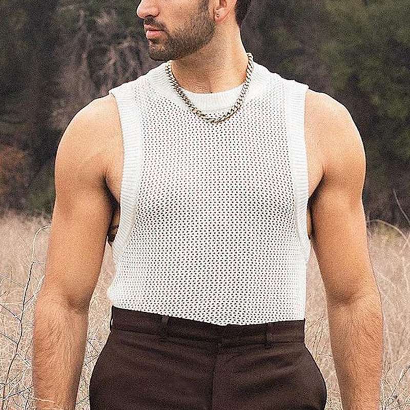 Camiseta sin mangas blanca sólida transparente de rejilla