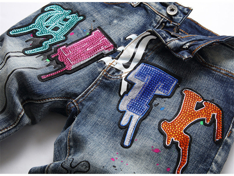 Rivets Bold Letter Slim Fit Jeans