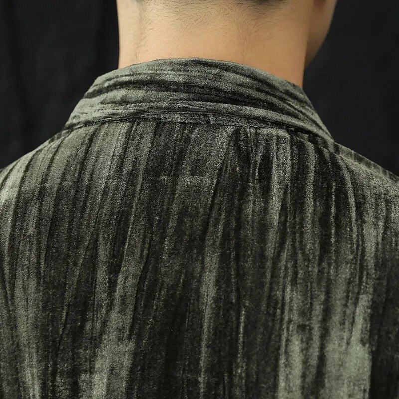 Solid Pleated Slim Fit Long Sleeve Shirt