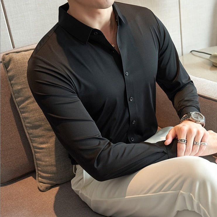 Ice Silk Long Sleeve Formal Slim Fit Shirt