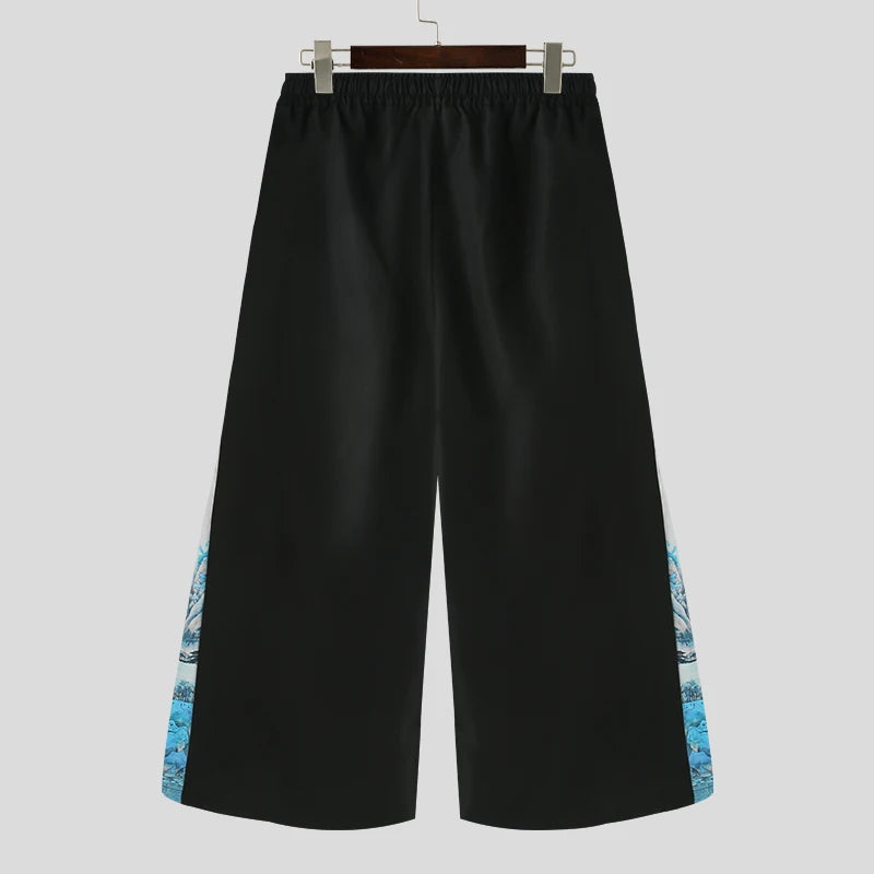 Printed On Side Loose Wide Leg Pants