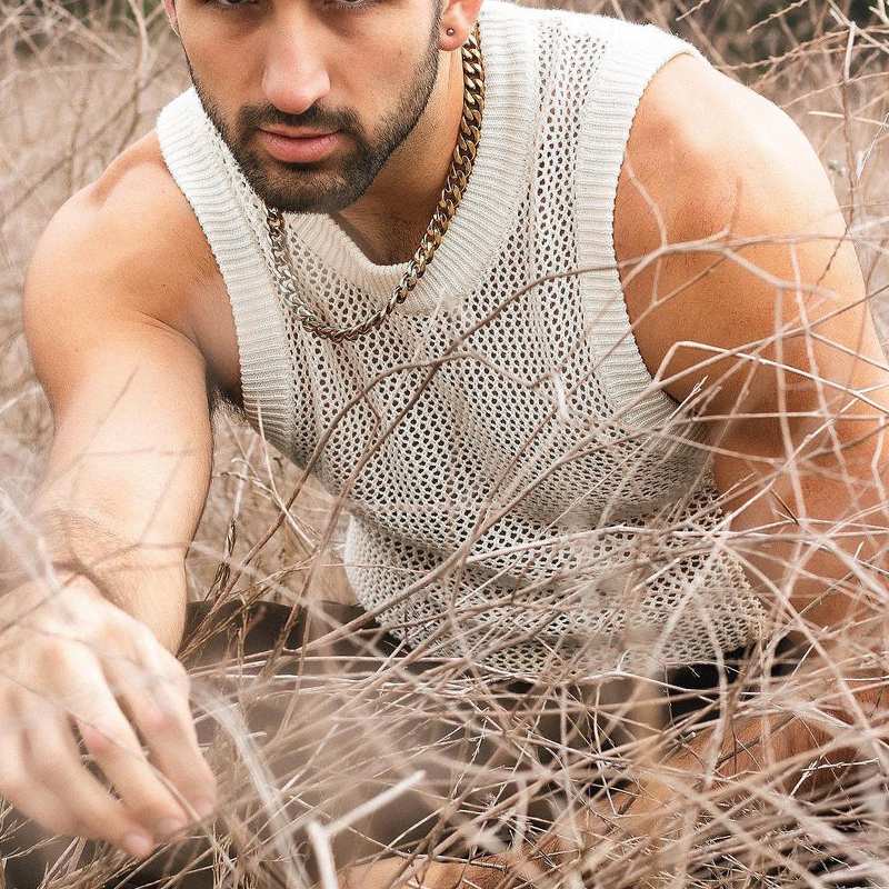 Fishnet Transparent Solid White Tank Top