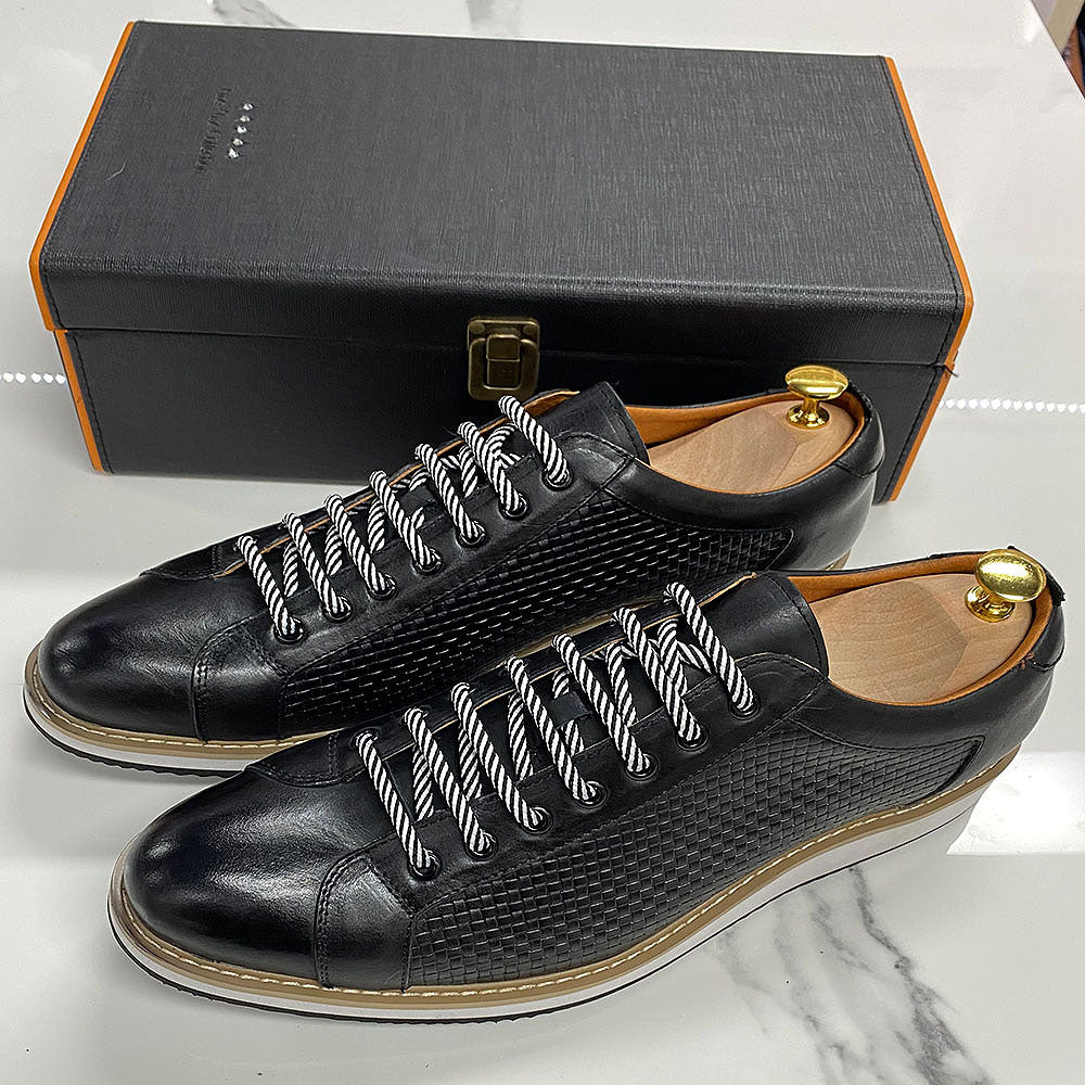 Baskets à lacets en cuir de veau vichy gaufré