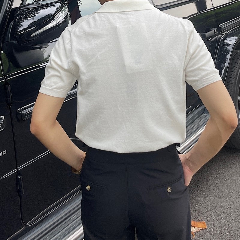 Solid Color Short Sleeved Viscose Polo Shirt