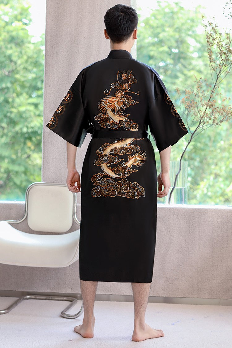Embroidery Dragon Sleepwear Silk Robe