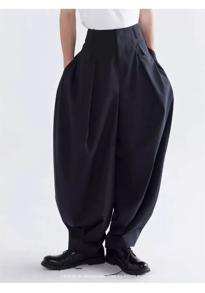 Loose Casual Black Lantern Baggy Pants