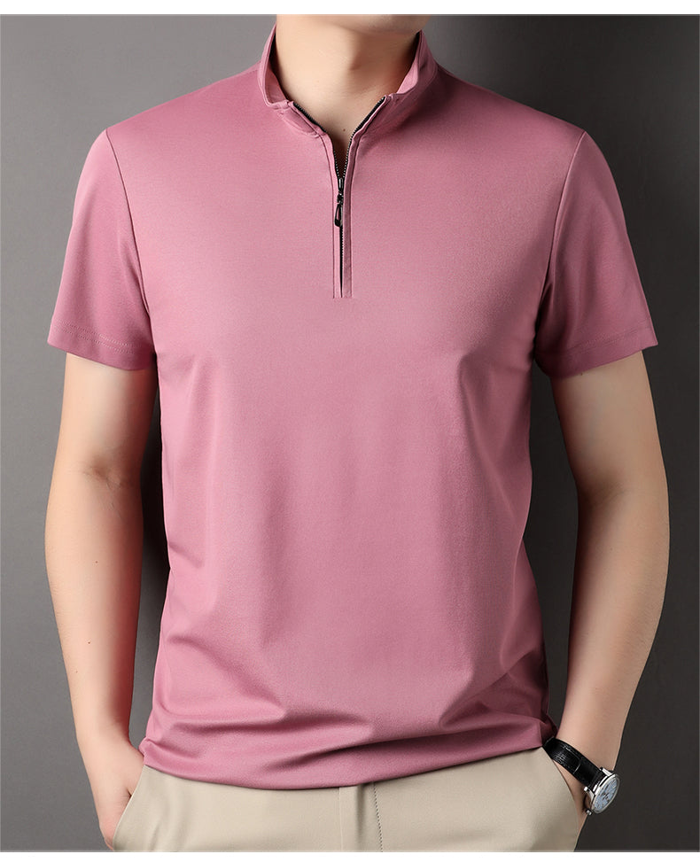 Casual Summer Solid Color Zipper Polo Shirt