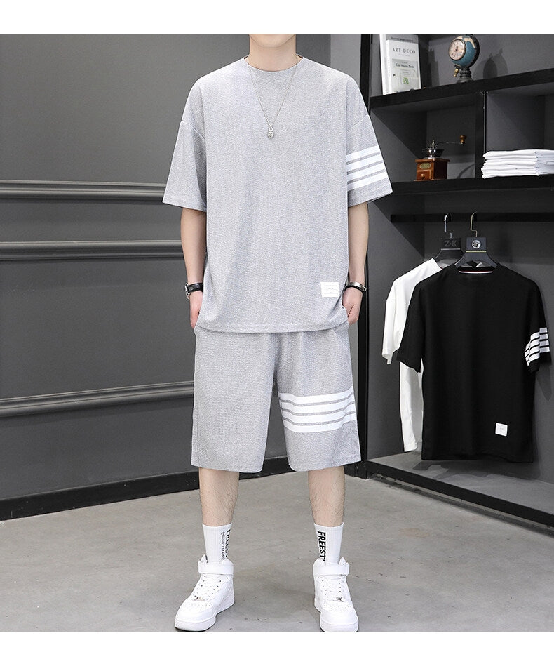 Ensemble court à rayures en polyester