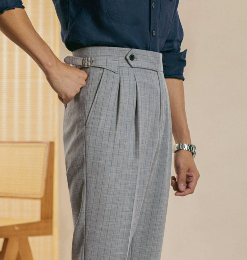 Polyester Striped Flat Front Trousers