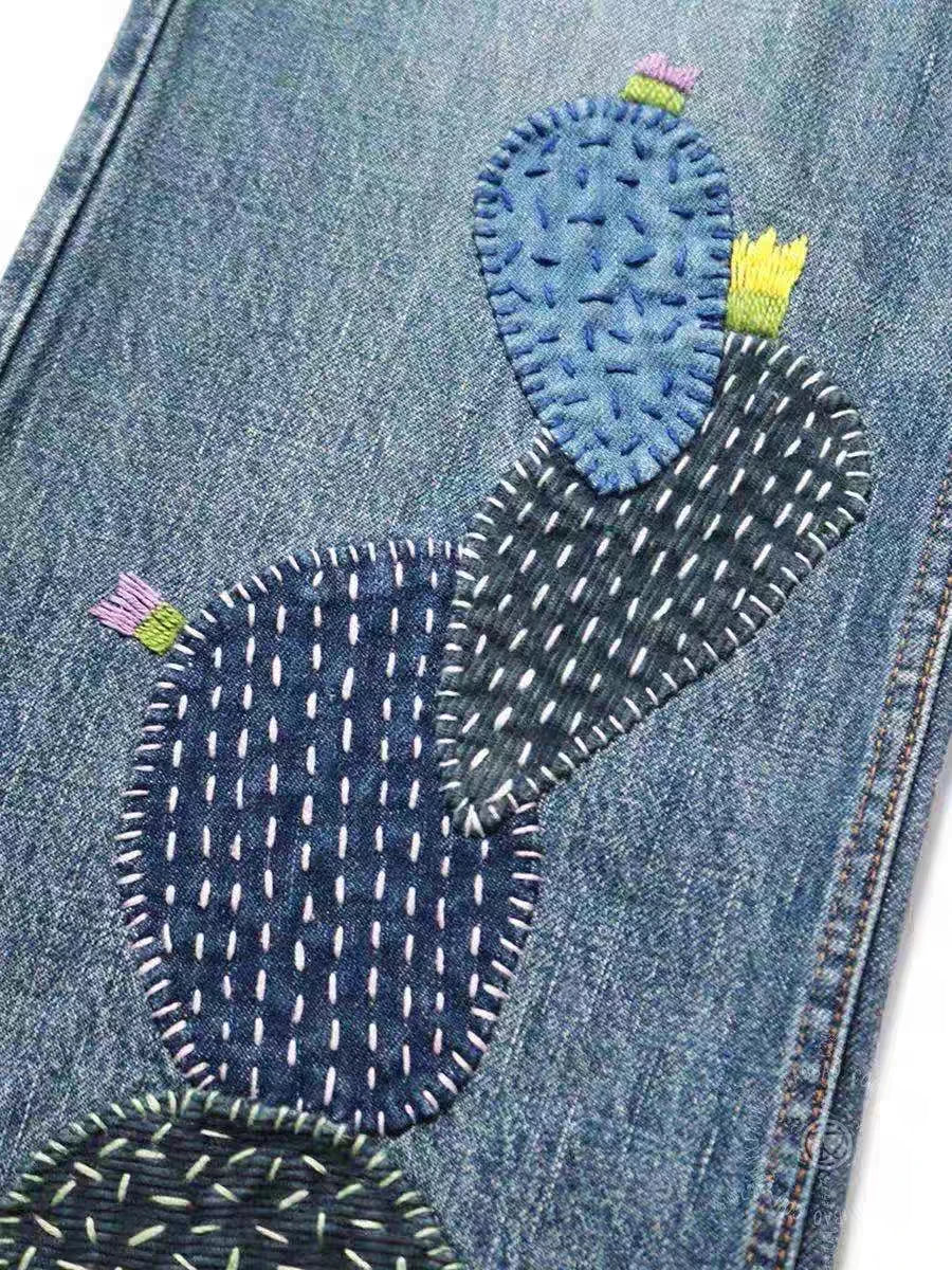 Patchwork Embroidery Boot Cut Jeans
