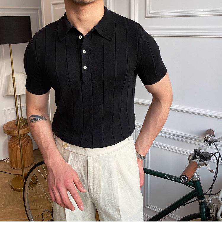 Striped Viscose Short Sleeve Polo Shirt