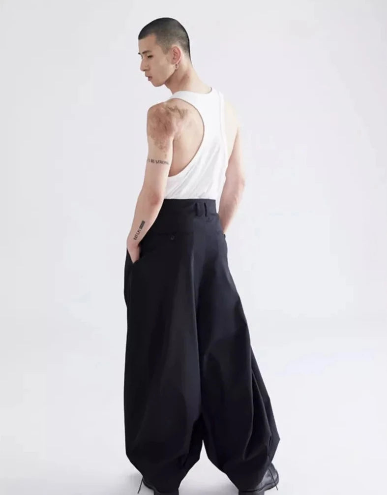 Loose Casual Black Lantern Baggy Pants