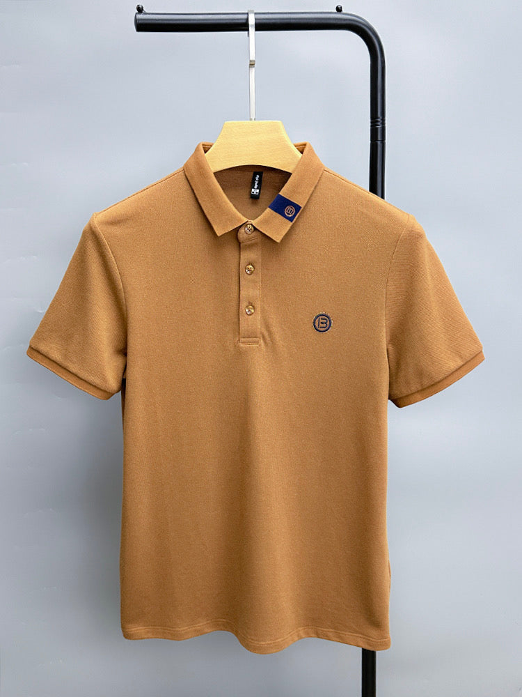 Solid 100% Cotton Letter Embroidery Polo Shirt
