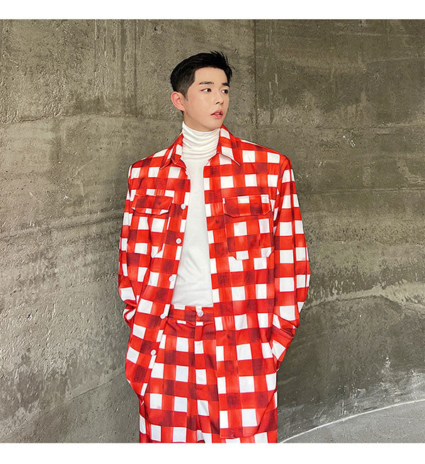 Ensemble de pantalons de couleur à carreaux blanc cramoisi