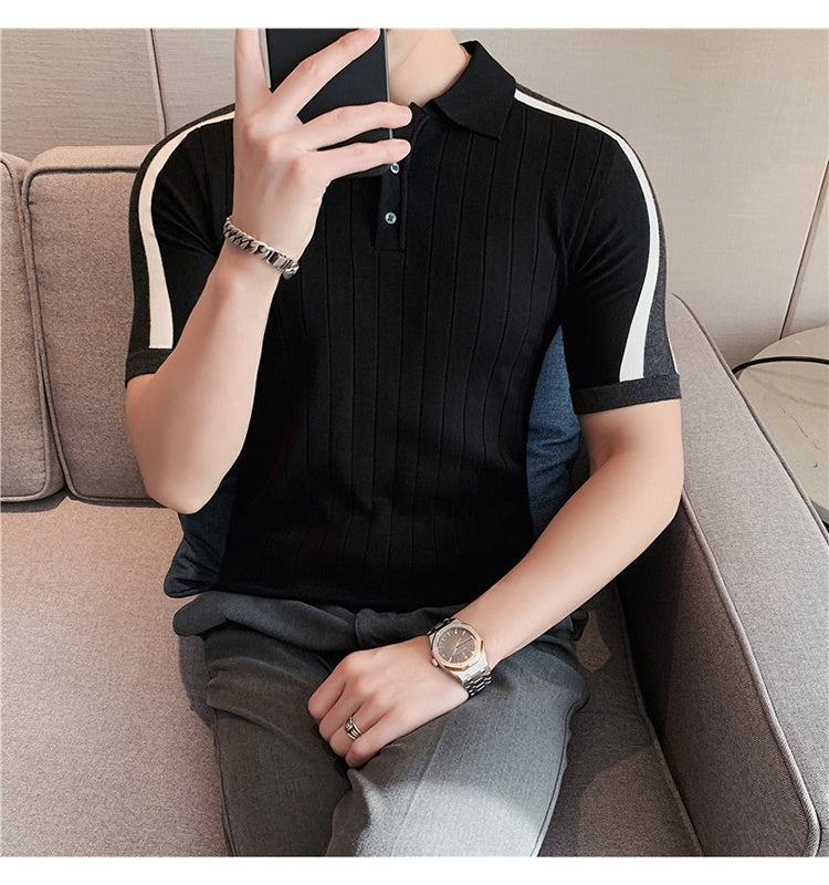 Striped Knitted Viscose Polo Shirt