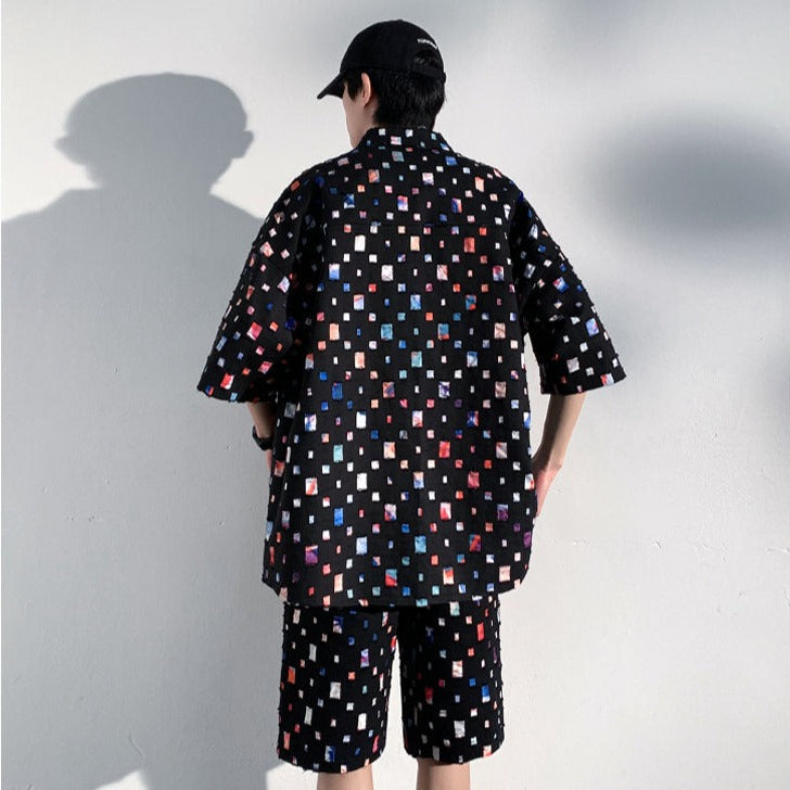 Ripped Patchwork Hollow Out Shorts Set