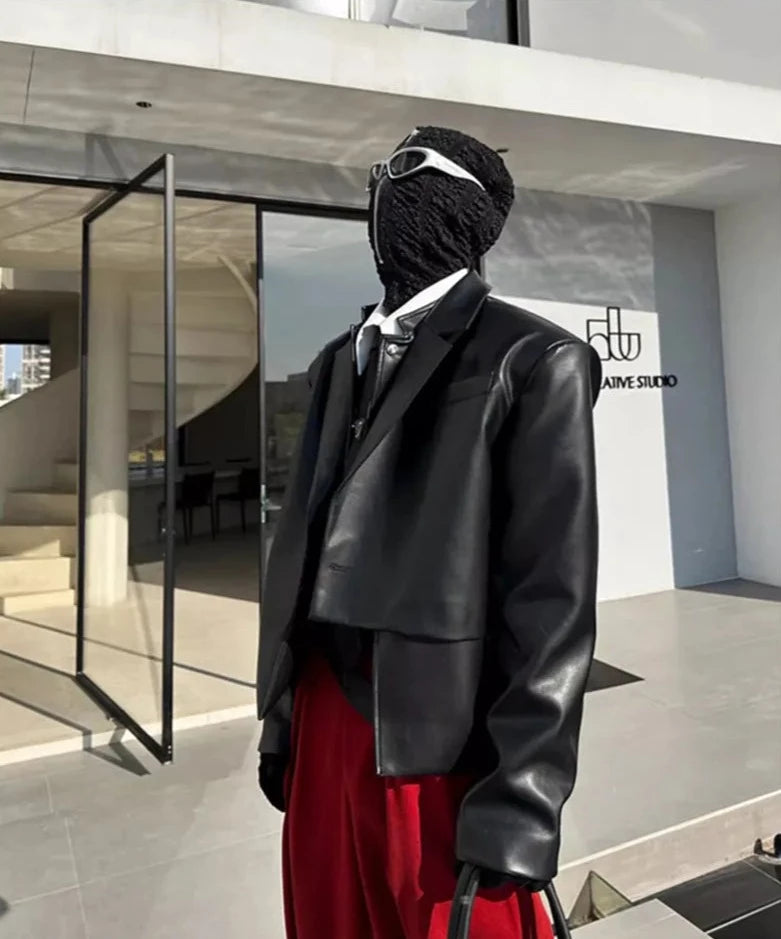 Loose Irregular Black Purple Crop Blazer