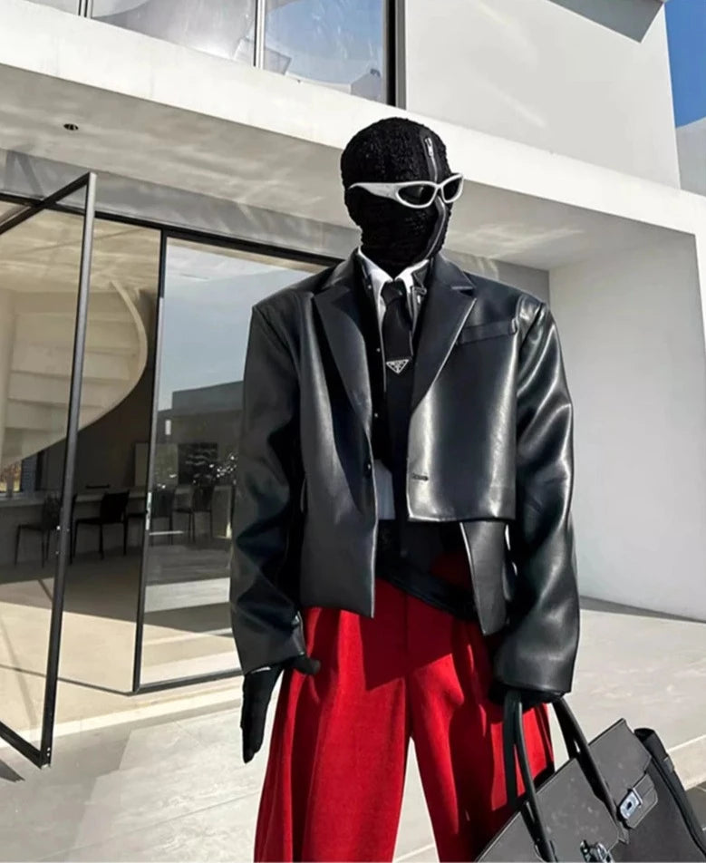 Loose Irregular Black Purple Crop Blazer