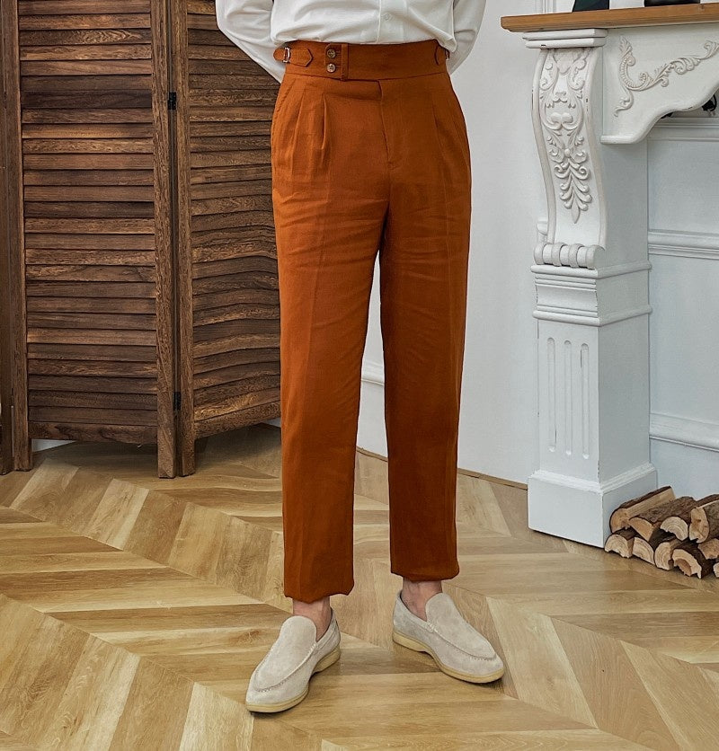 Solid Linen Straight Legs Trousers