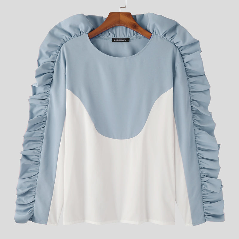 Solid Long Sleeve Ruffles T-Shirt
