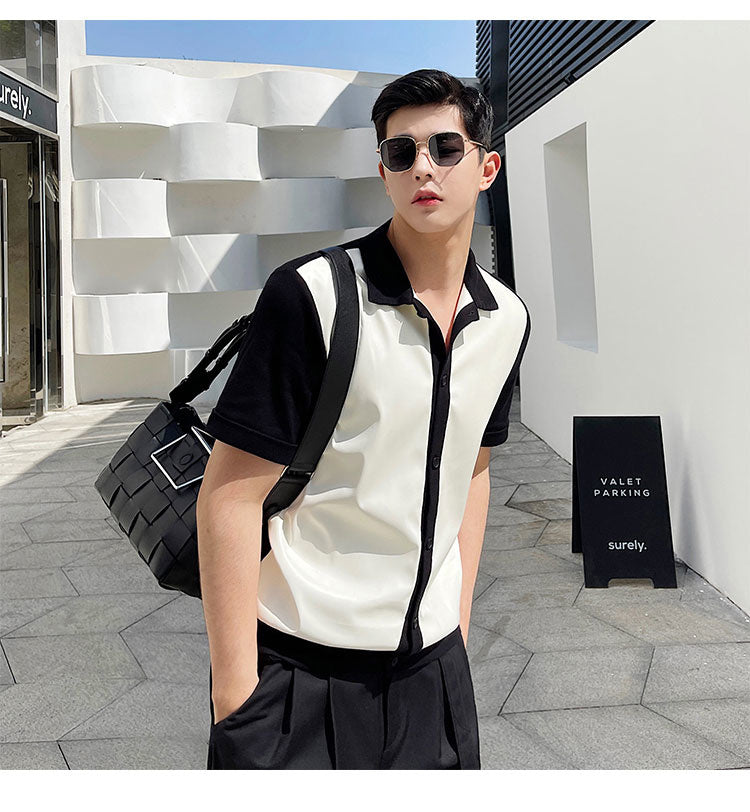 Black & White Solid Turn-Down Collar Shirt