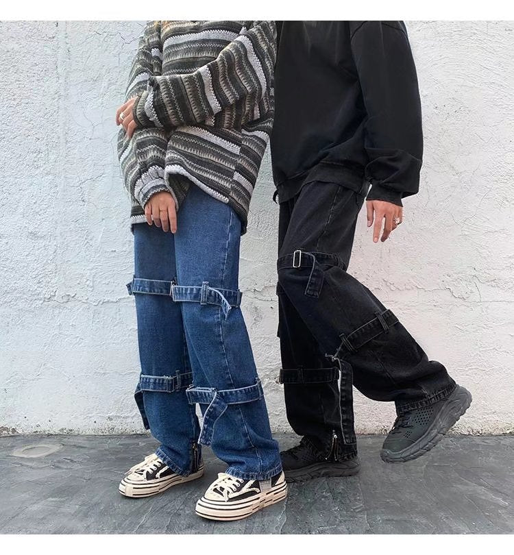 Buckle Solid Loose Jeans