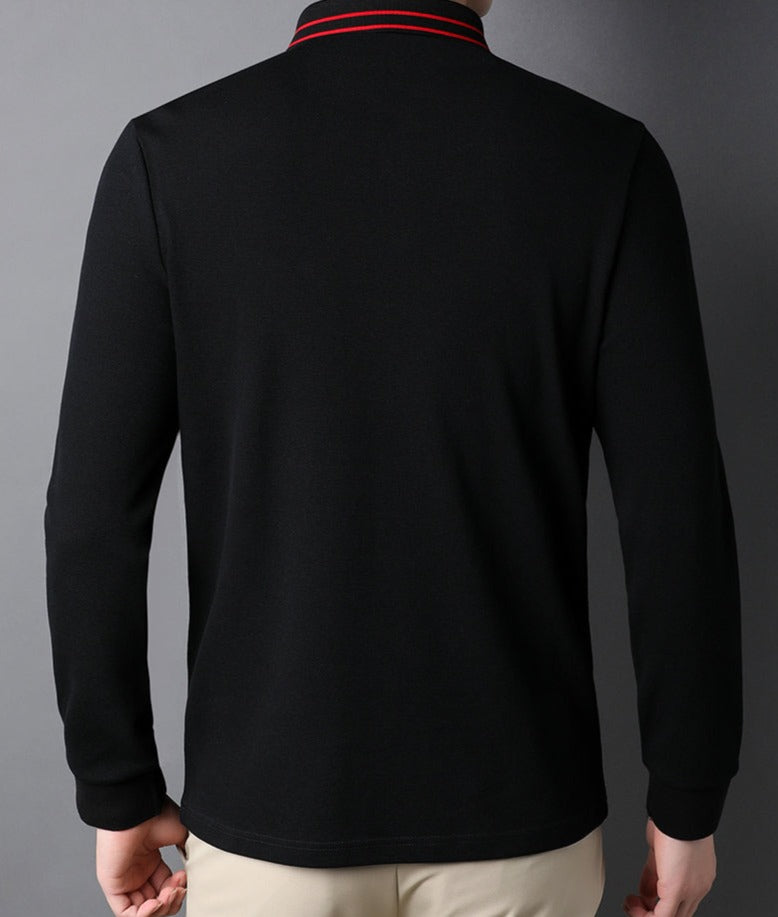 Striped Bee Embroidery Collar Polo Shirt