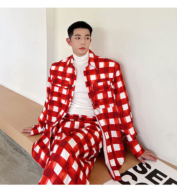 Ensemble de pantalons de couleur à carreaux blanc cramoisi