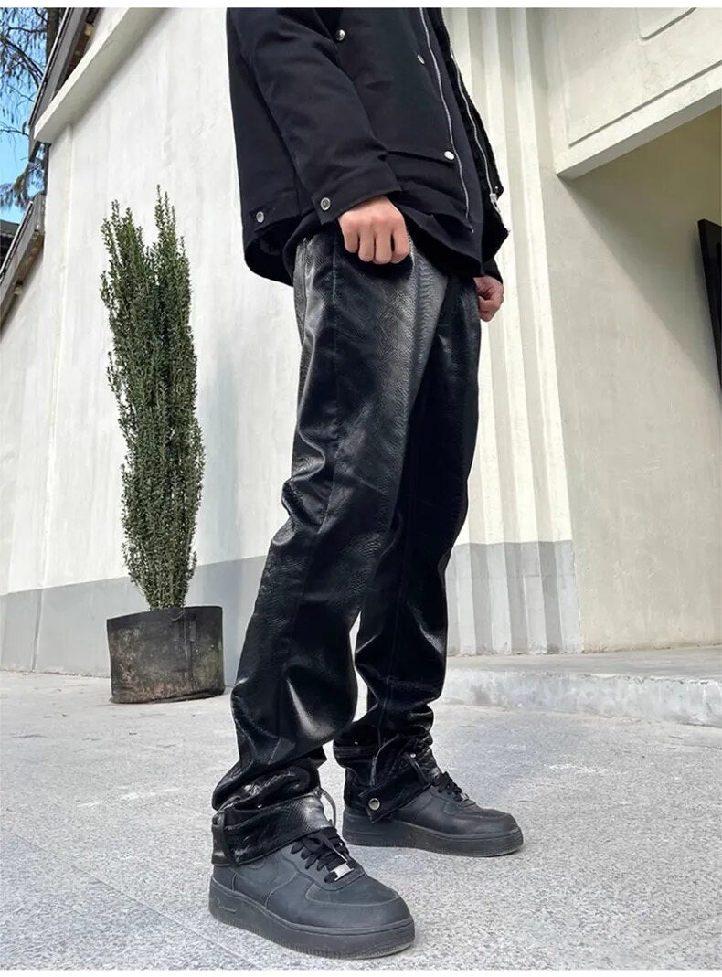 Snake Skin Pattern PU Leather Pants
