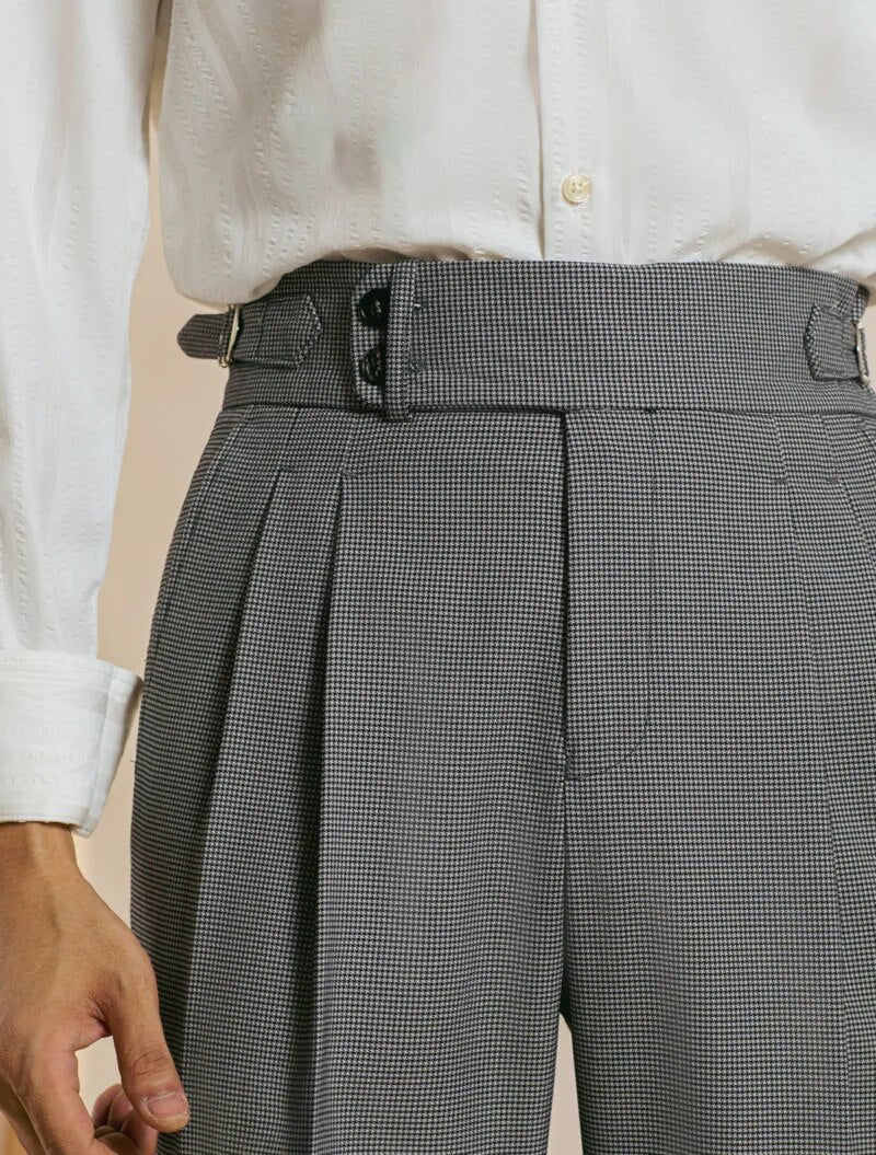 Black Mini Plaid Draped Trousers