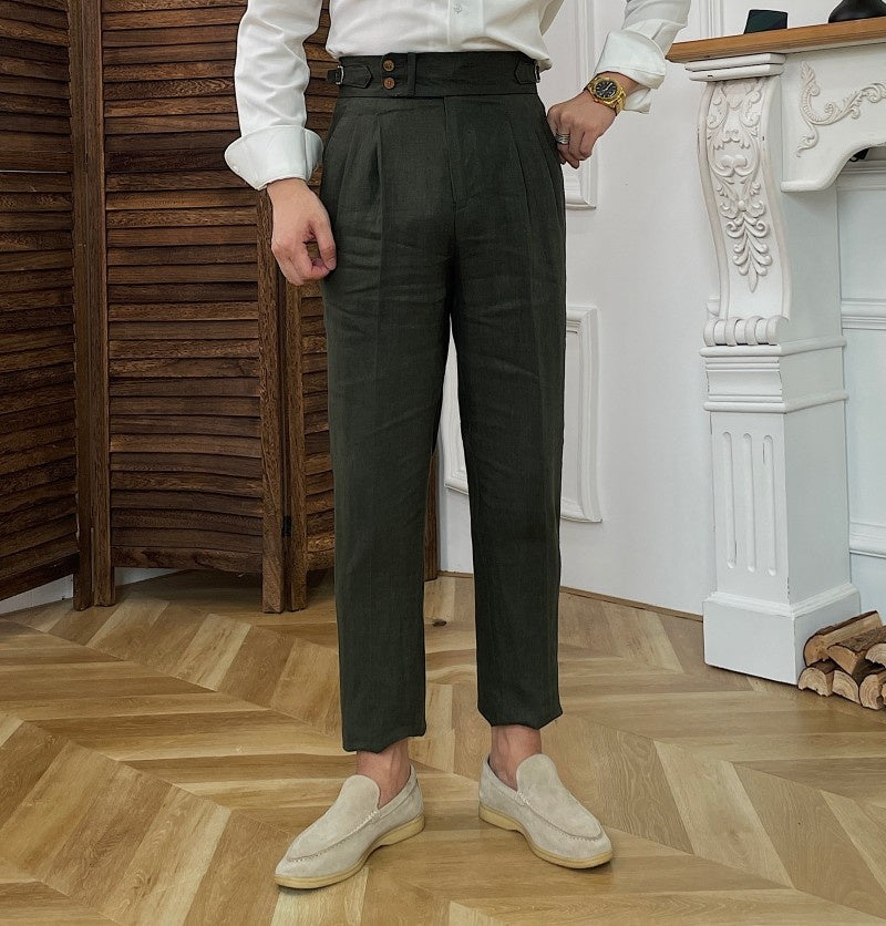 Solid Linen Straight Legs Trousers