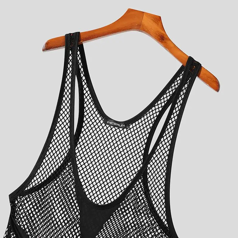 Mesh Patchwork Transparent O-neck Romper