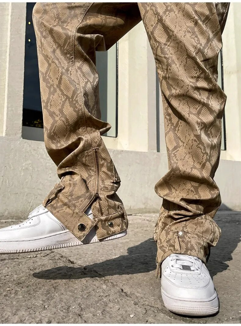 Snake Skin Pattern PU Leather Pants