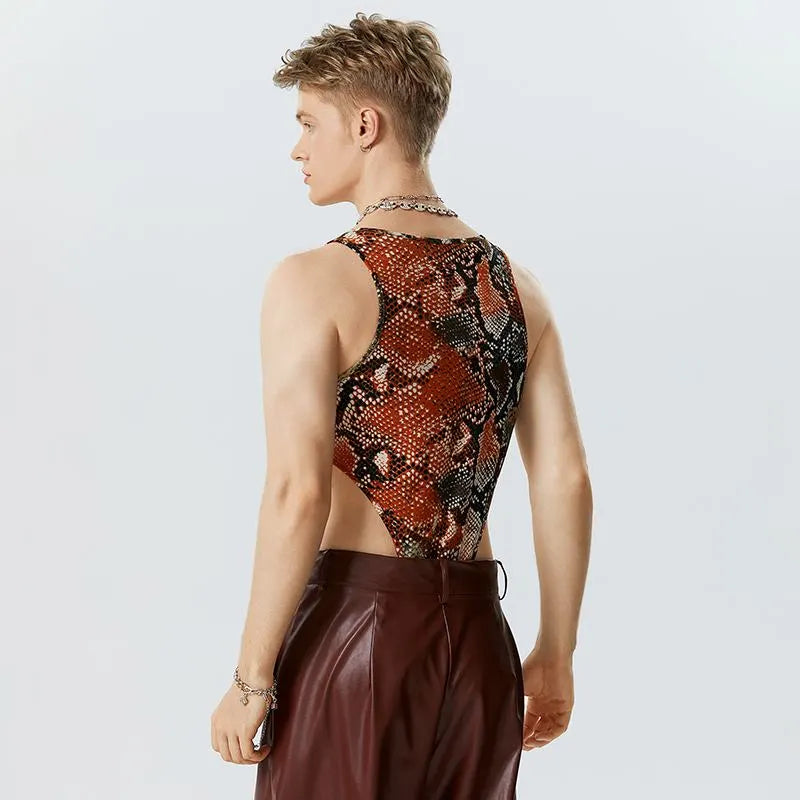 Animal Printing O-neck Sleeveless Bodysuit