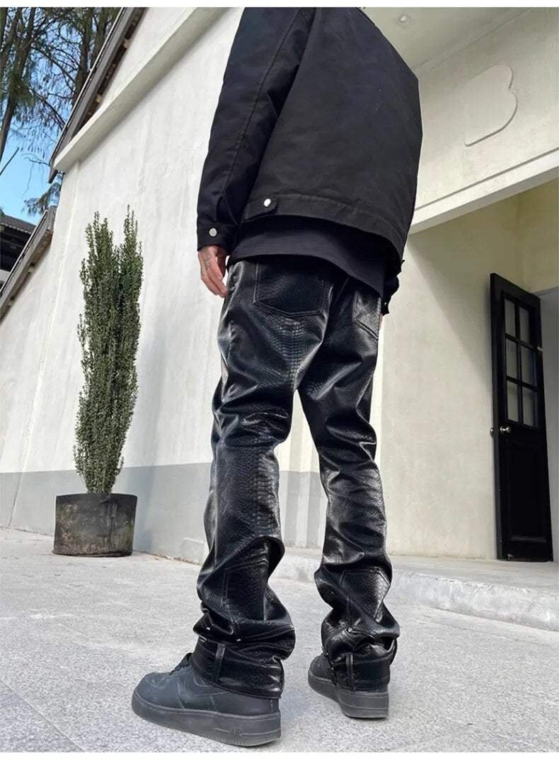 Snake Skin Pattern PU Leather Pants