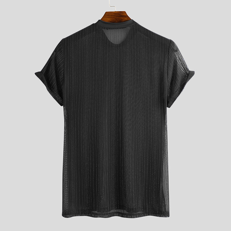 Sheer Shiny Solid O-Neck T-Shirt