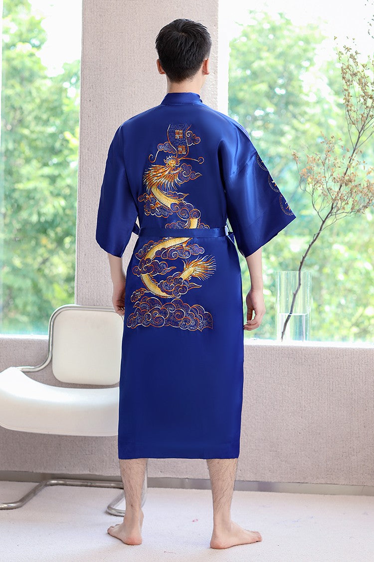 Embroidery Dragon Sleepwear Silk Robe