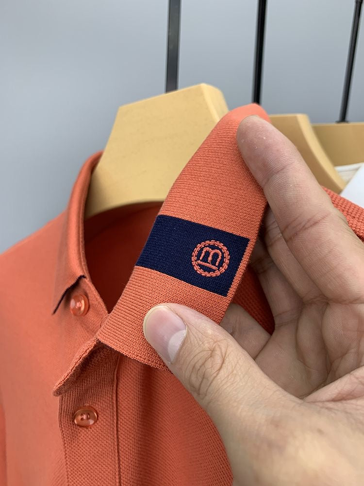 Solid 100% Cotton Letter Embroidery Polo Shirt