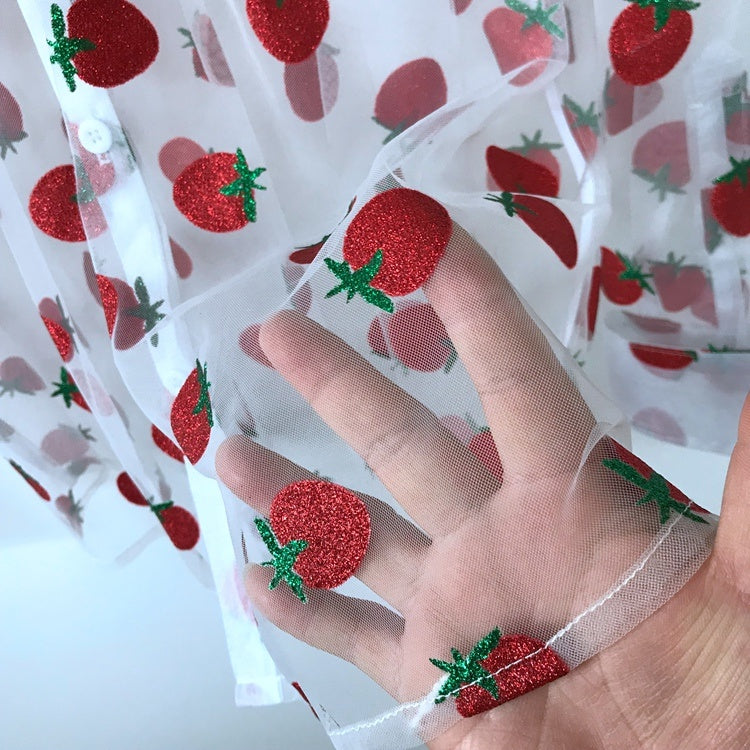 Strawberries Glitters Loose See-Through Shirt