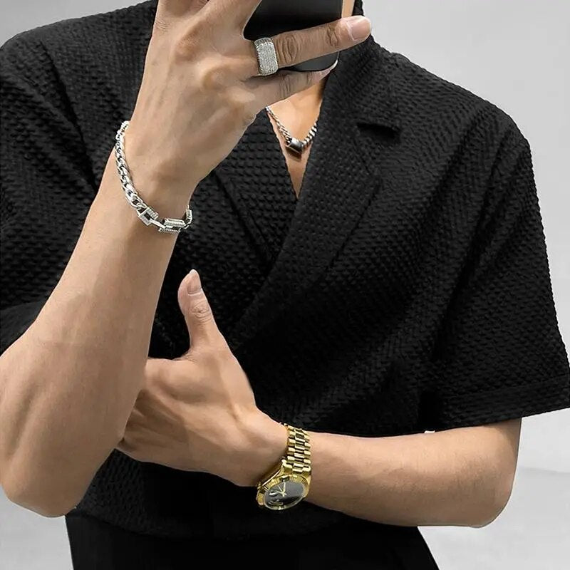 Geometric Subtle Patterned Notch Lapel Collar Shirt