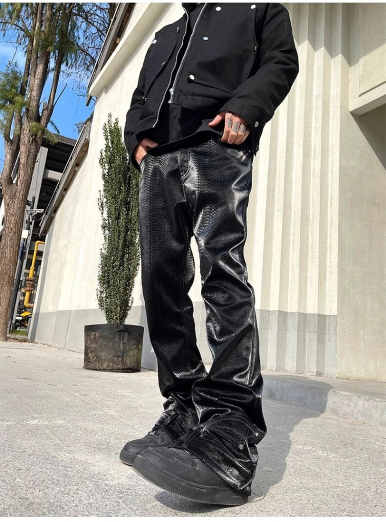 Snake Skin Pattern PU Leather Pants