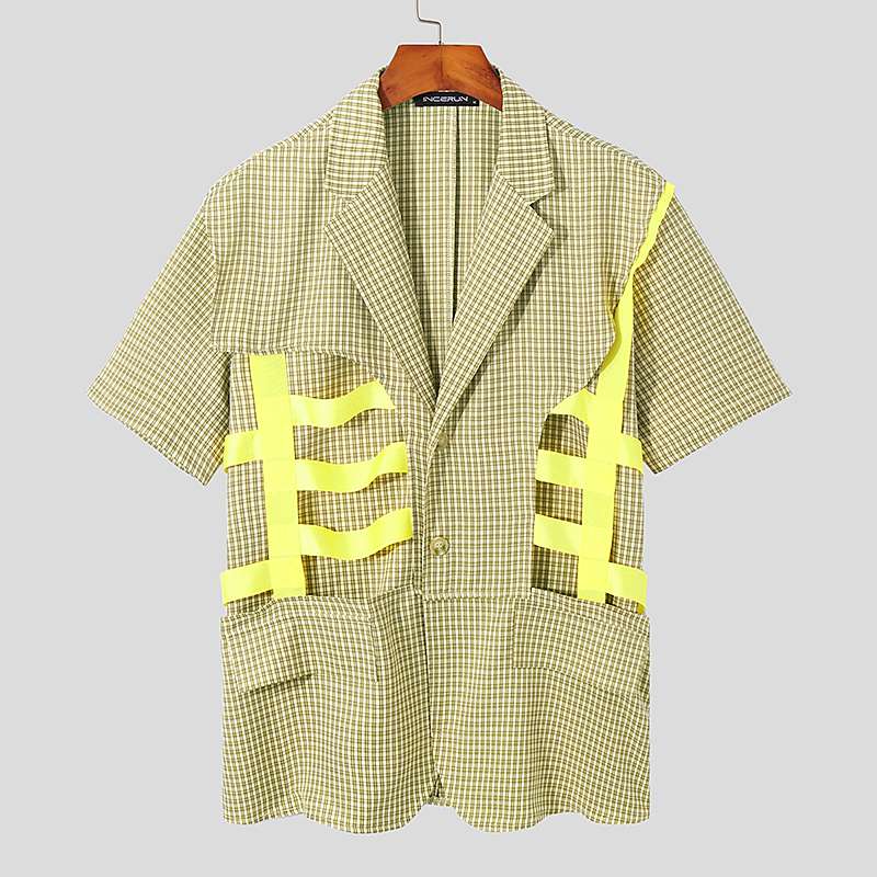 Hollow Out Plaid Polyester Blazer