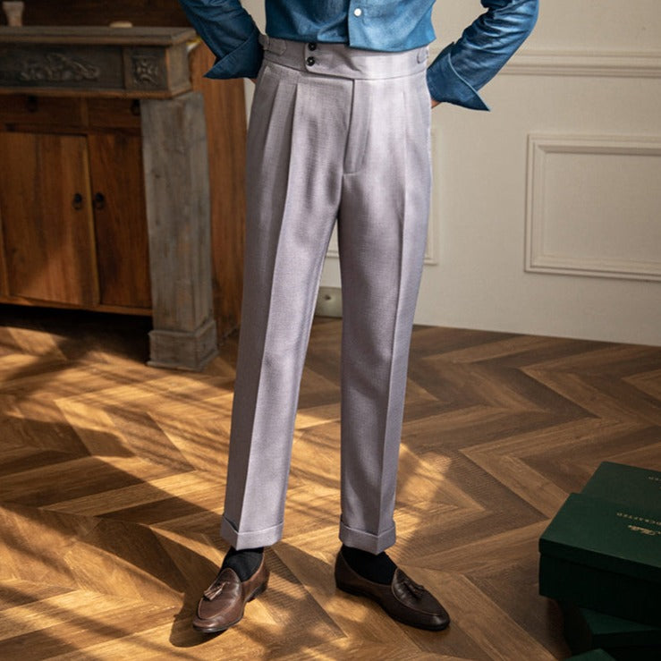 Solid Cotton Mid Waist Trousers