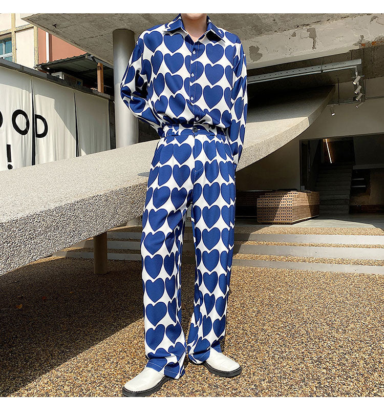 Blue Heart Printed Loose Pants